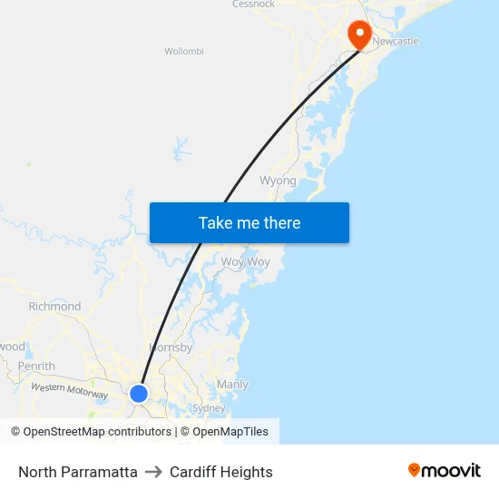 North Parramatta to Cardiff Heights map