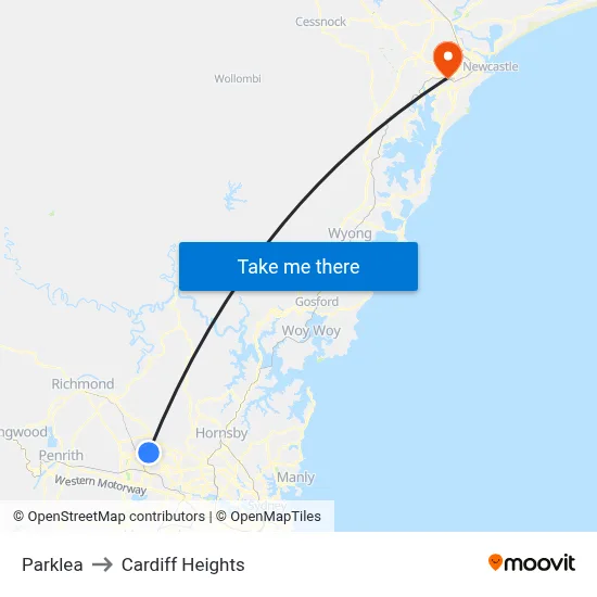 Parklea to Cardiff Heights map