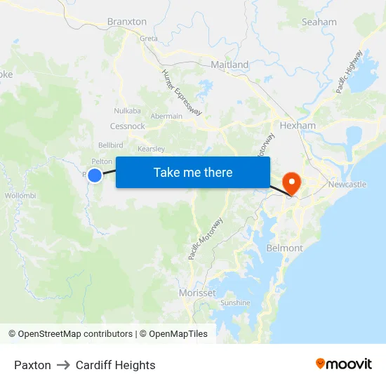 Paxton to Cardiff Heights map
