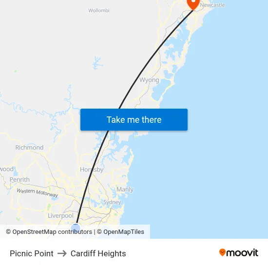 Picnic Point to Cardiff Heights map