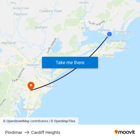 Pindimar to Cardiff Heights map