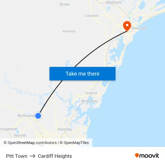 Pitt Town to Cardiff Heights map