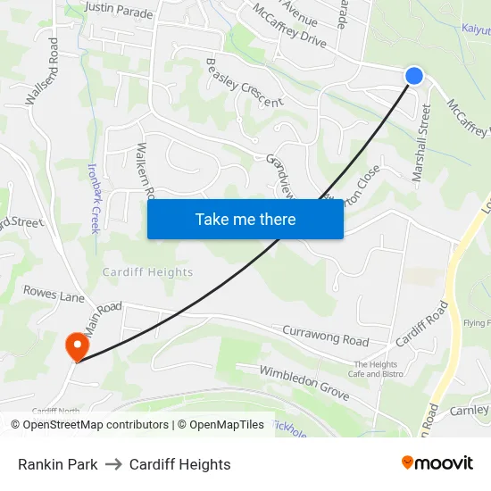 Rankin Park to Cardiff Heights map