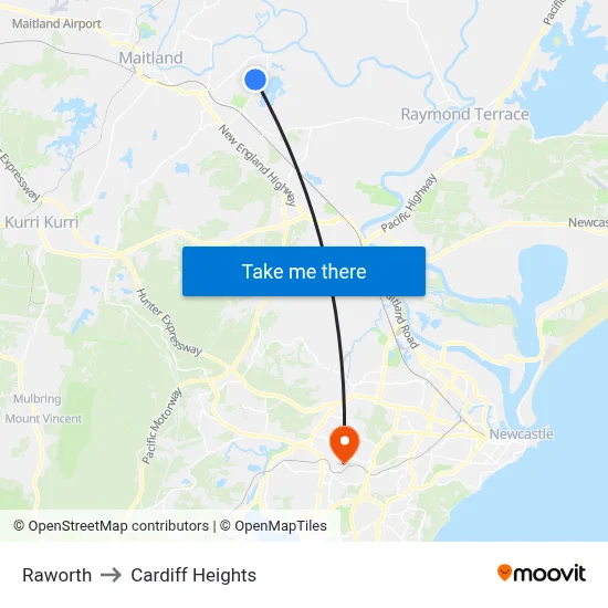 Raworth to Cardiff Heights map