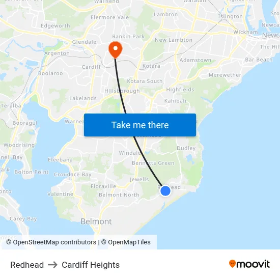 Redhead to Cardiff Heights map