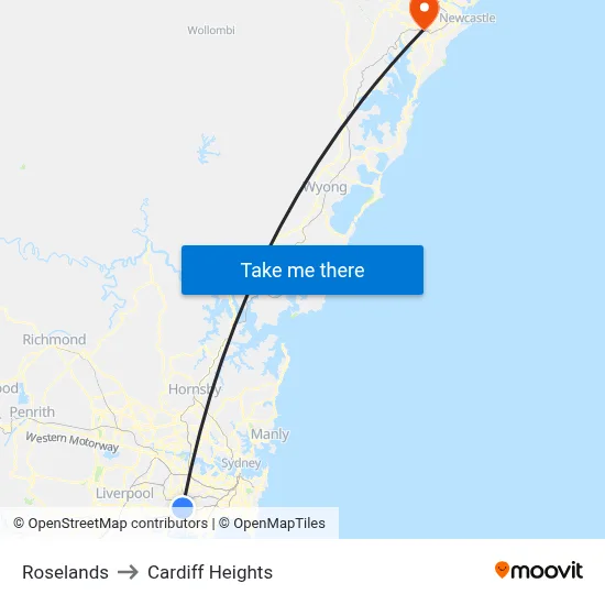 Roselands to Cardiff Heights map