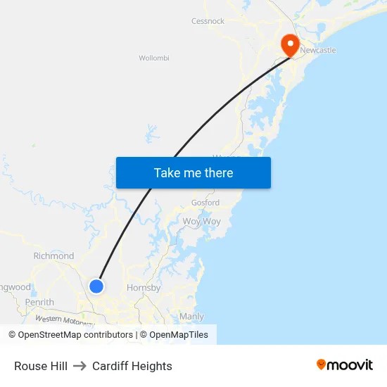 Rouse Hill to Cardiff Heights map