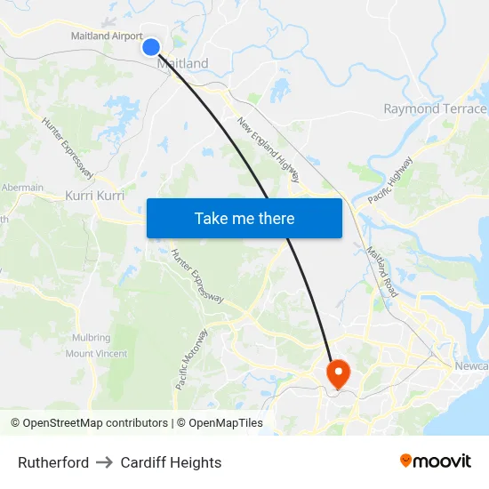 Rutherford to Cardiff Heights map