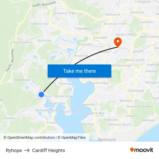 Ryhope to Cardiff Heights map