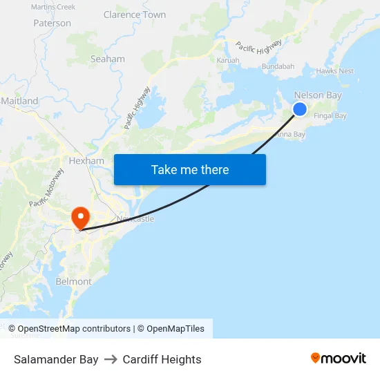 Salamander Bay to Cardiff Heights map