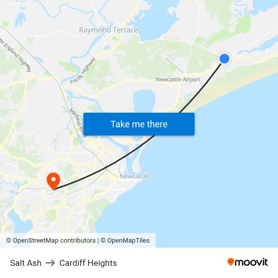 Salt Ash to Cardiff Heights map
