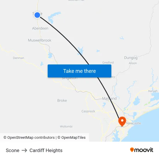 Scone to Cardiff Heights map