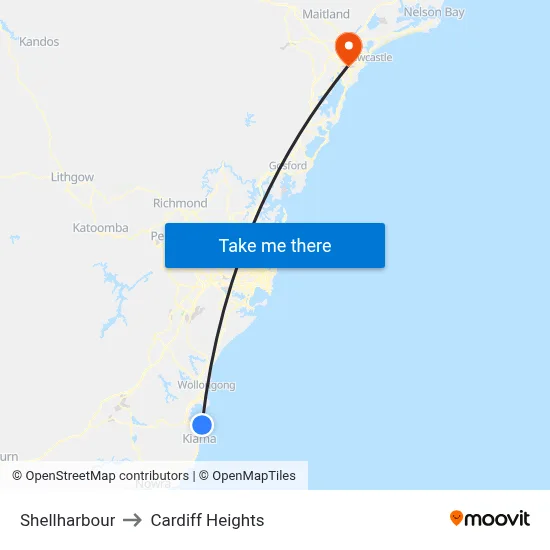 Shellharbour to Cardiff Heights map