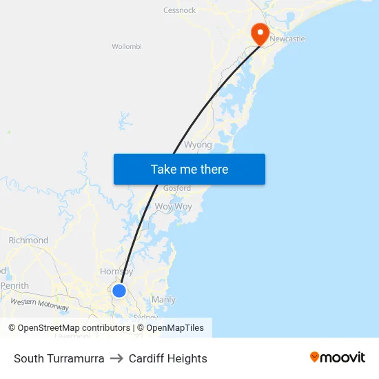 South Turramurra to Cardiff Heights map