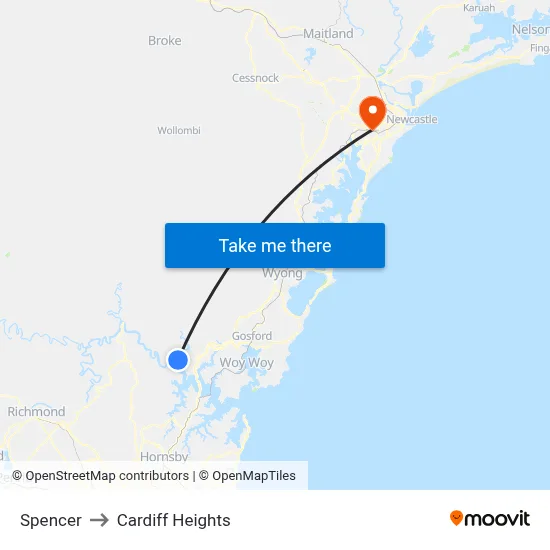 Spencer to Cardiff Heights map
