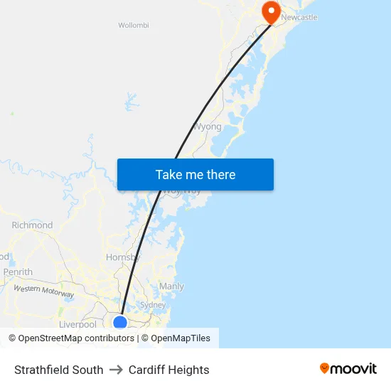 Strathfield South to Cardiff Heights map