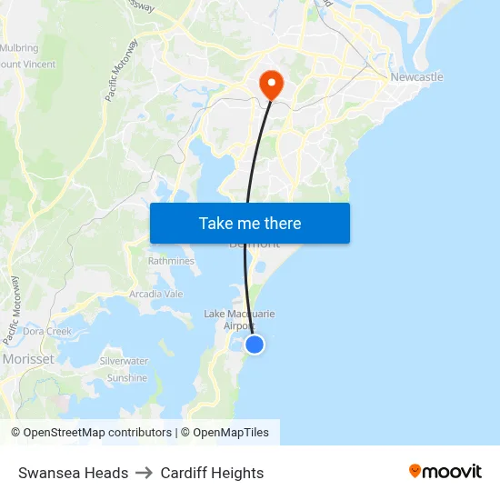 Swansea Heads to Cardiff Heights map