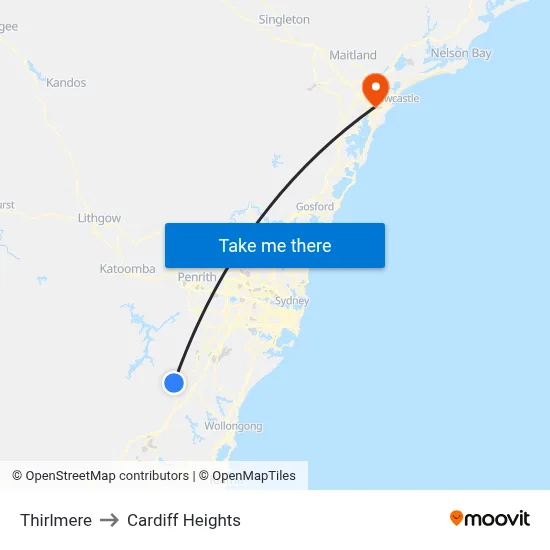 Thirlmere to Cardiff Heights map