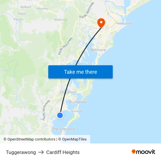Tuggerawong to Cardiff Heights map