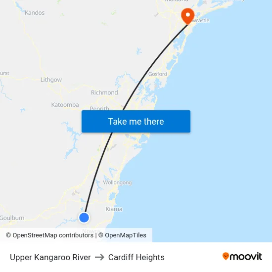 Upper Kangaroo River to Cardiff Heights map