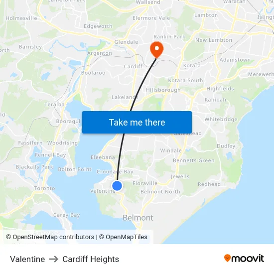 Valentine to Cardiff Heights map