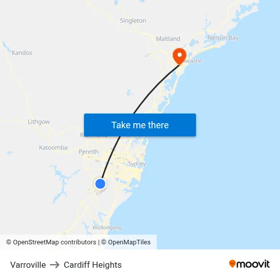 Varroville to Cardiff Heights map
