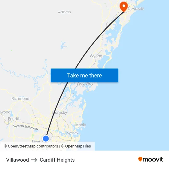 Villawood to Cardiff Heights map