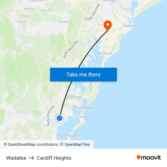 Wadalba to Cardiff Heights map