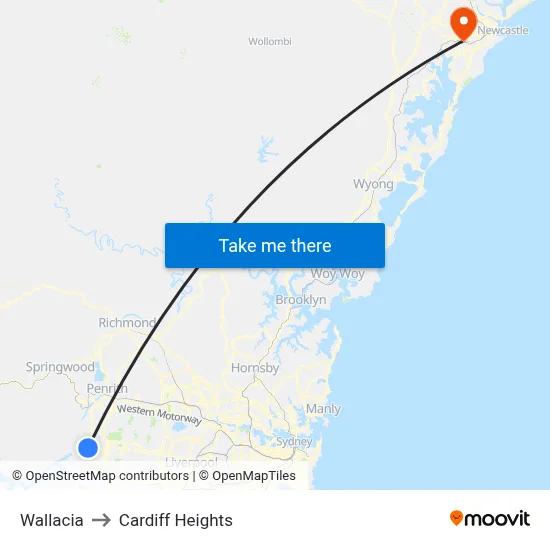 Wallacia to Cardiff Heights map