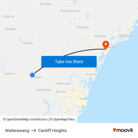 Wallerawang to Cardiff Heights map