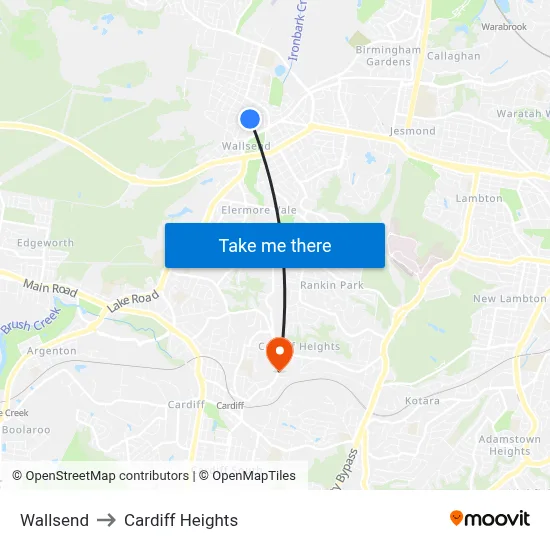 Wallsend to Cardiff Heights map