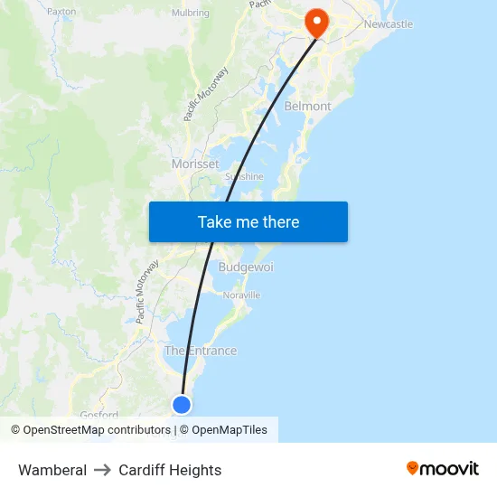 Wamberal to Cardiff Heights map