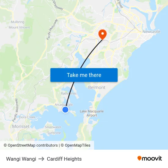 Wangi Wangi to Cardiff Heights map