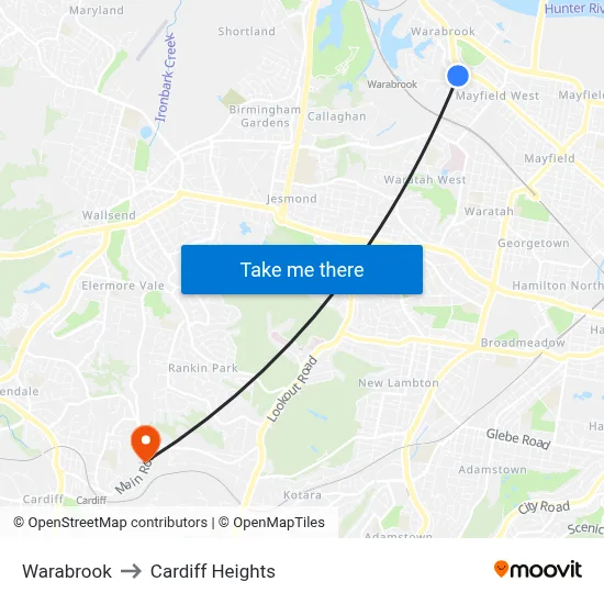 Warabrook to Cardiff Heights map