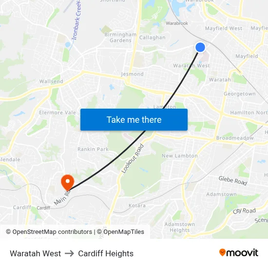 Waratah West to Cardiff Heights map