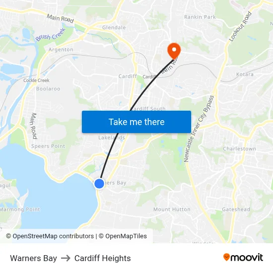 Warners Bay to Cardiff Heights map