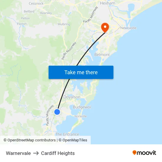 Warnervale to Cardiff Heights map