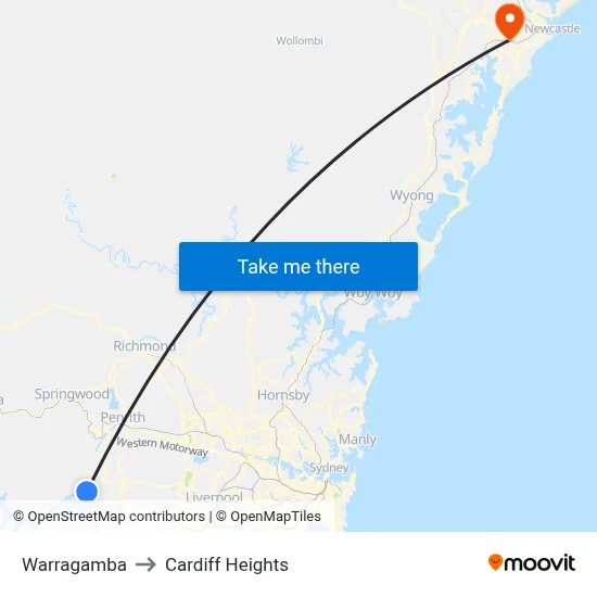 Warragamba to Cardiff Heights map