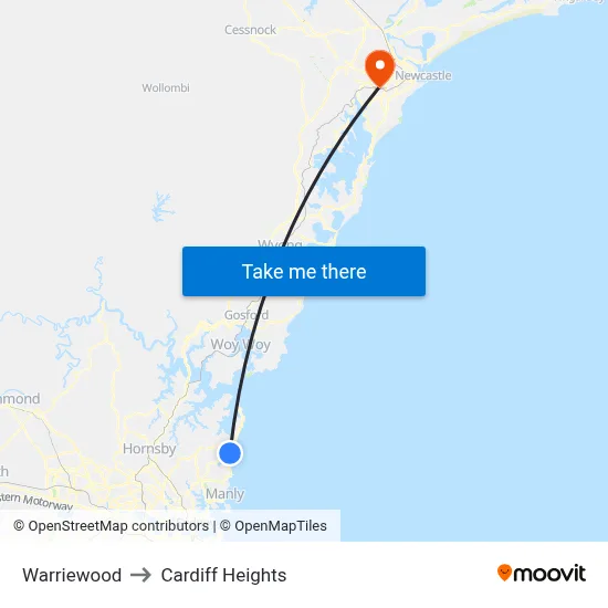 Warriewood to Cardiff Heights map