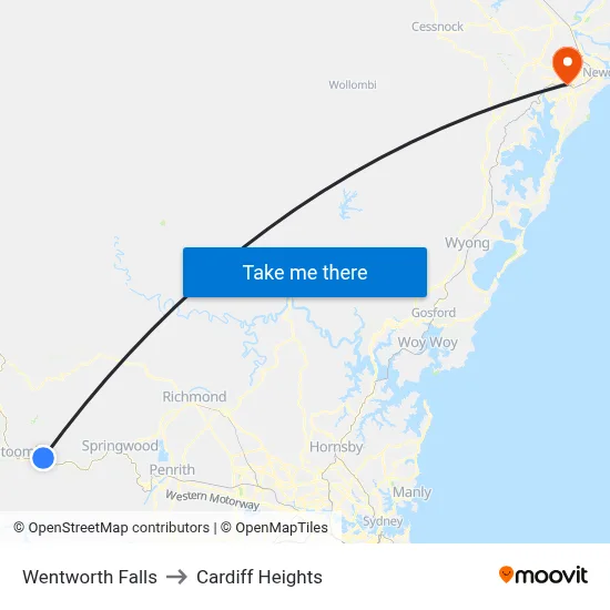 Wentworth Falls to Cardiff Heights map