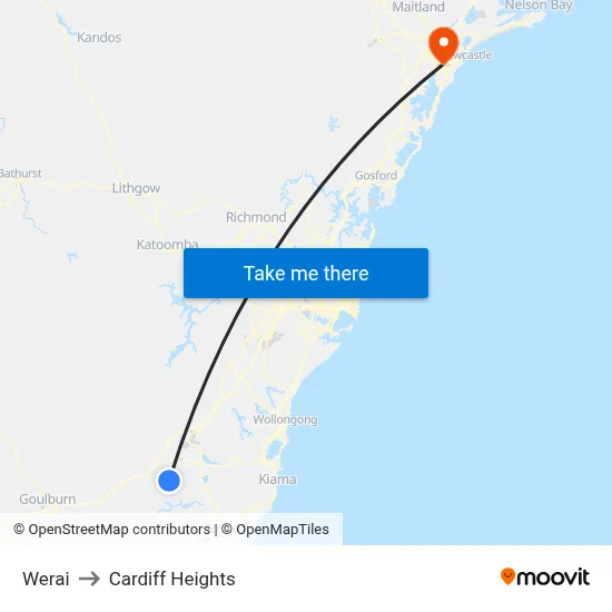 Werai to Cardiff Heights map