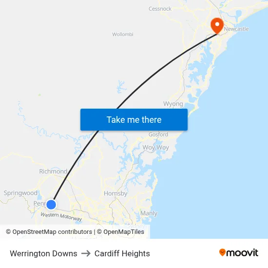 Werrington Downs to Cardiff Heights map