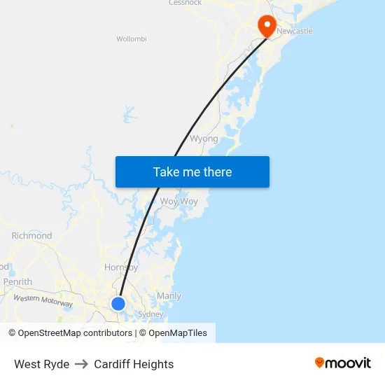 West Ryde to Cardiff Heights map
