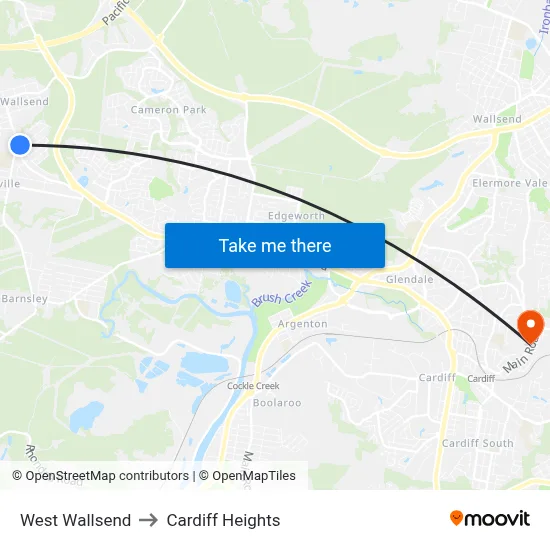 West Wallsend to Cardiff Heights map