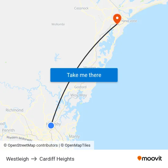 Westleigh to Cardiff Heights map