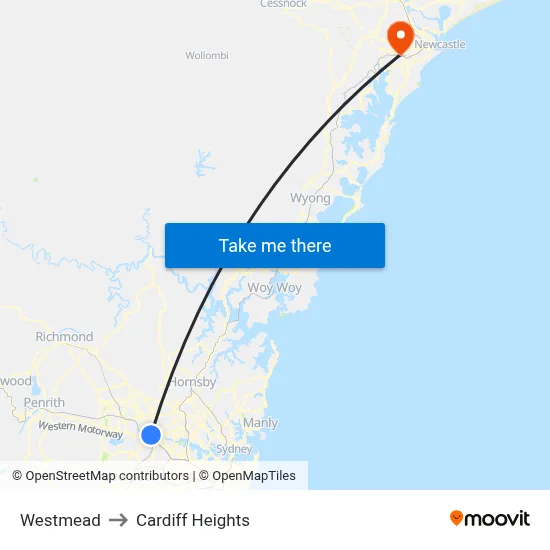 Westmead to Cardiff Heights map
