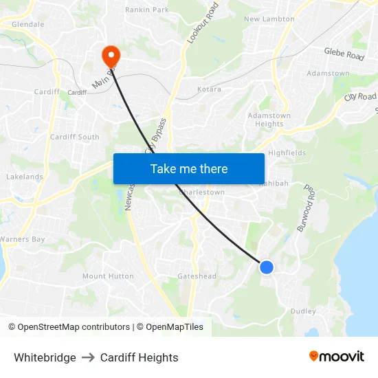 Whitebridge to Cardiff Heights map