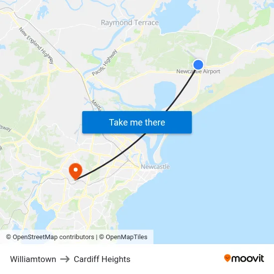 Williamtown to Cardiff Heights map