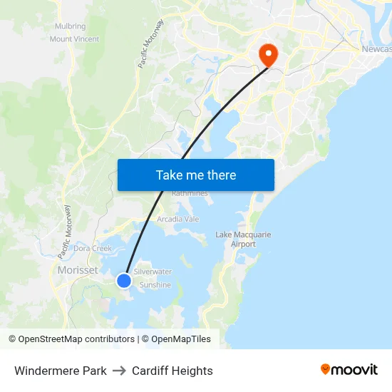 Windermere Park to Cardiff Heights map