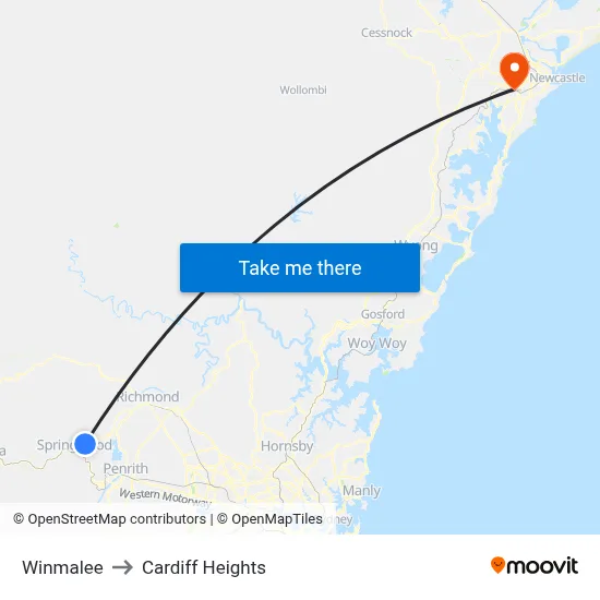 Winmalee to Cardiff Heights map